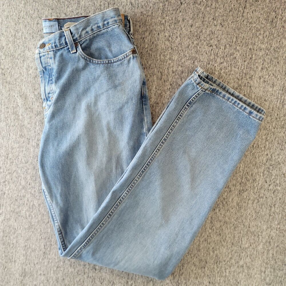 Vintage Eddie Bauer Button Fly Jeans Size 14 Tall Straight Leg Light Wash Denim